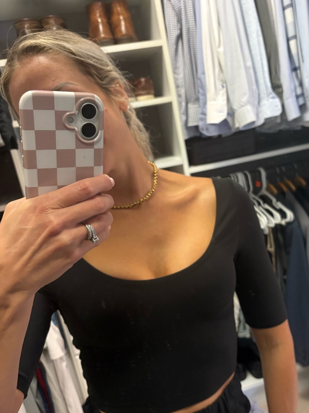 Black Athleta cropped scoop neck top